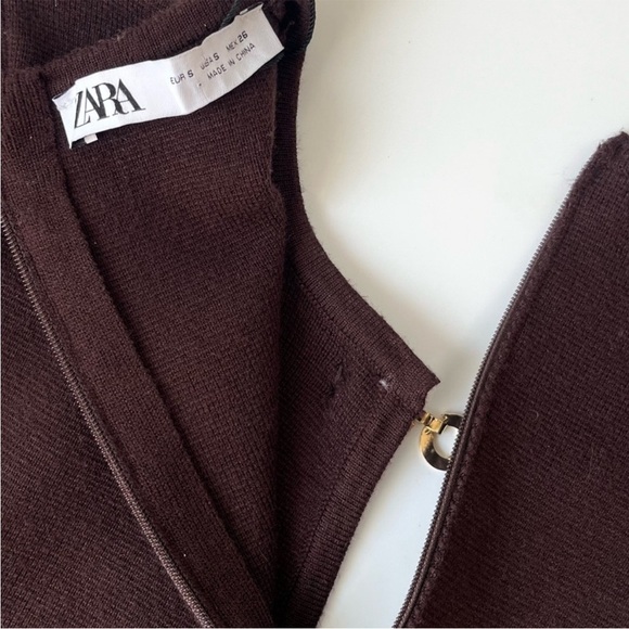 Zara Brown Long Sleeve Knit Sweater Dress With Cutout - Picture 9 of 14